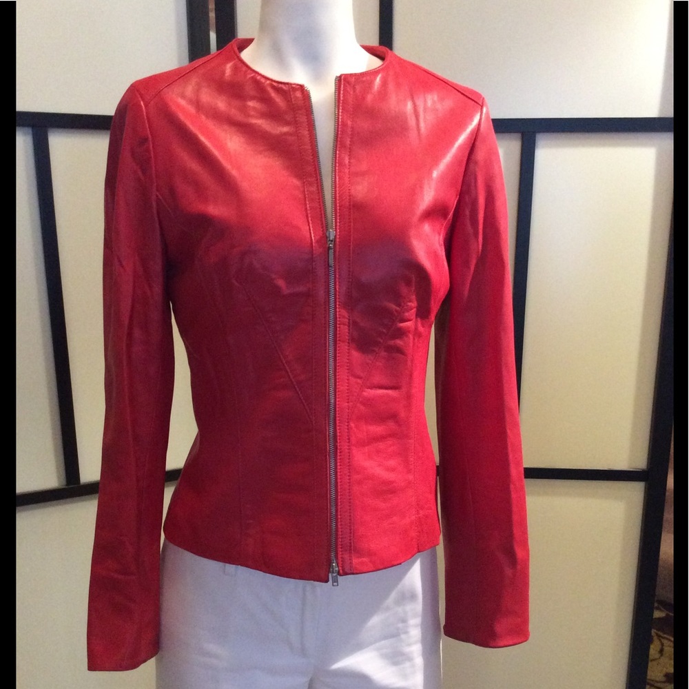 Daniel leather coral zip blazer, XS fits bigger